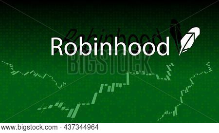 Robinhood Cryptocurrency Stock Market Name On Abstract Digital Background. Crypto Stock Exchange Ban