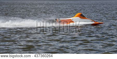 Sport. Motor Boat Races. Speed, Water Sports. Competition On The Water On A Sunny Day