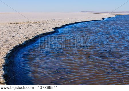 Scenic Sunny Landscape View Of Tuz Lake. Located In The Central Anatolia. The Second Largest Lake In