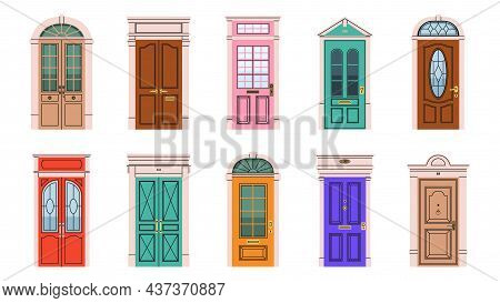 Vintage Front Doors. House Entrance Exterior Gates, Colour Building Elements, Architectural Various 