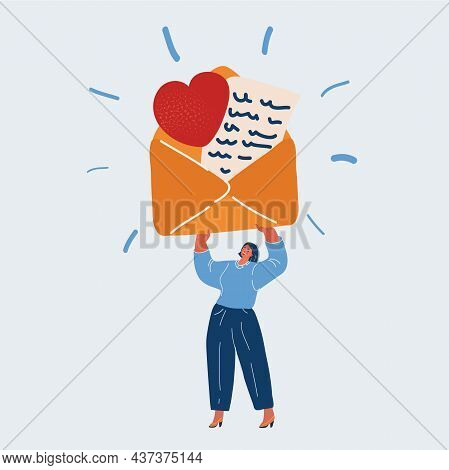 Vector Illustration Of Woman Resived Some Likes And Message In Social Media Or Letter From A Loved F