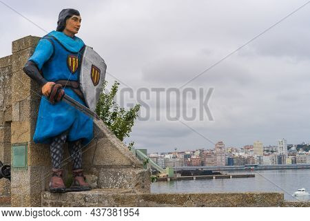 A Coruna, Spain, August 14, 2021. Comic Figure Of Captain Trueno In The Castillo De San Anton In The