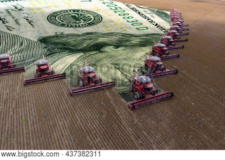 Mass Soybean Harvesting At A Farm In Mato Grosso State,brazil. Concept Commodities With Agribusiness