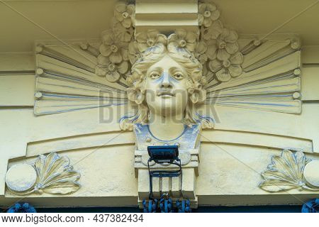 Modernist Building Detail In The Galician City Of A Coruna, In Spain.