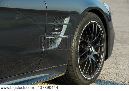 Convertible Mercedes Benz Sl550 On The Road. Wheel Type.