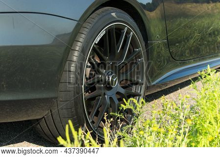 Convertible Mercedes Benz Sl550 On The Road. Wheel Type.