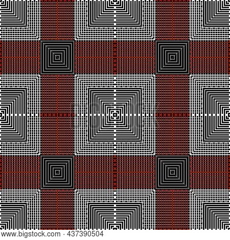 Grid Plaid Tartan Seamless Pattern. Vector Geometric Background. Tribal Ethnic Repeat Backdrop. Mode