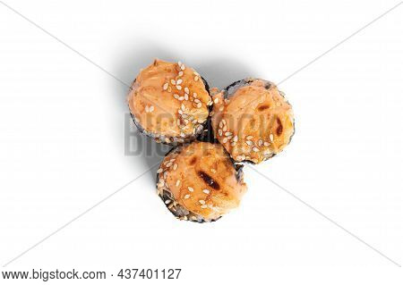 Baked Sushi Rolls With Seefood Isolated On White Background. Hosomaki.