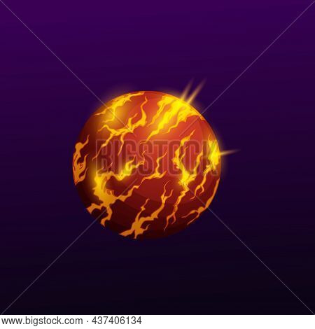 Outer Space Globe, Burning Planet In Atmosphere With Fire Sparkles And Lava Magma Isolated Ui Gui Ga