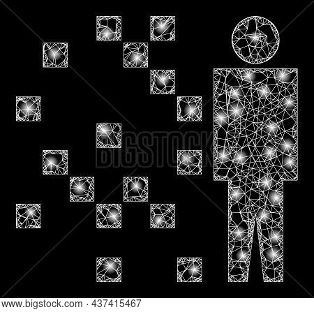 Illuminated Wire Frame Digital Man Synthesis With Lightspots. Vector Frame Based On Digital Man Synt