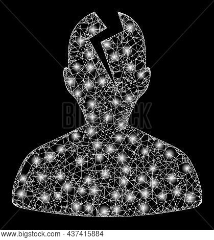 Bright Crossing Mesh Head Crash With Light Spots. Vector Model Based On Head Crash Icon, And From Cr