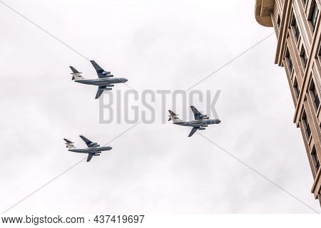 Moscow, Russia - May, 05, 2021: Il-76 A50u Russian Air Forces Will Fly Over Kremlin And Red Square D