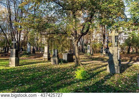 Munich, Germany - Nov 01, 2020: View Of Famous Old North Cemetery Of Munich, Germany With Historic G