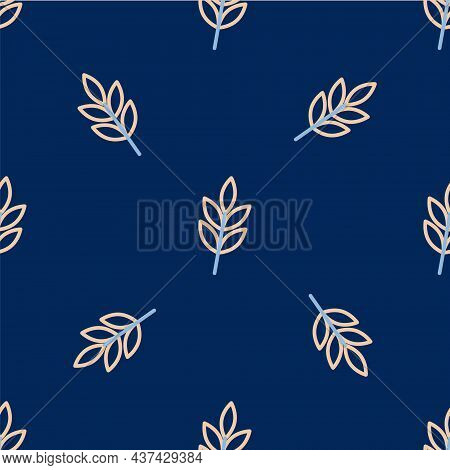 Line Leaf Icon Isolated Seamless Pattern On Blue Background. Leaves ...