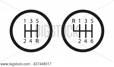 Gear Shifter. Icon Of Car Transmission. Manual Box Of Shifter. Symbol Of Gearbox For Stick Of Auto. 
