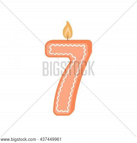Illustration Of A Birthday Candle Number. Candle With Number 7. Orange Candle On The Seventh Birthda