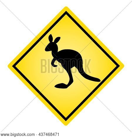 Kangaroo Sign Isolated On White Background. Danger Yellow Rhombus Road Sign With Kangaroo Silhouette
