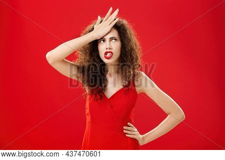 Woman Feeling Irritated Of Stupid Waiter Messing Up Order Punching Forehead From Annoyance Rolling E