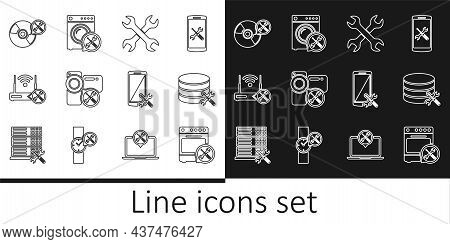 Set Line Oven Service, Database Server, Crossed Wrenchs, Video Camera, Router Wi-fi With, Cd Or Dvd 