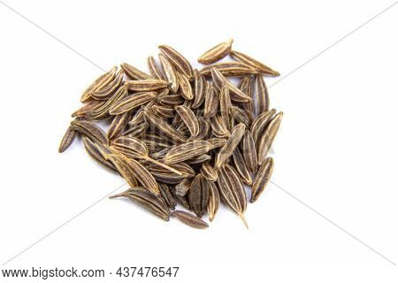 Carum Seeds. Cumin Seeds Isolated On A White Background. Seeds Of Cummin. Super Food. Vegeterian Foo
