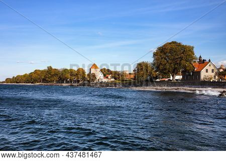 Visby, Gotland, Sweden - Oct 1, 2021: Seaside View Of The Old Ancient City Visby. Recreation Park Ar