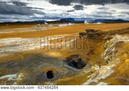 Hverir Near Lake Myvatn In Iceland. Hverir Is A Geothermal Area Driven By Volcanic Activity And A Fa