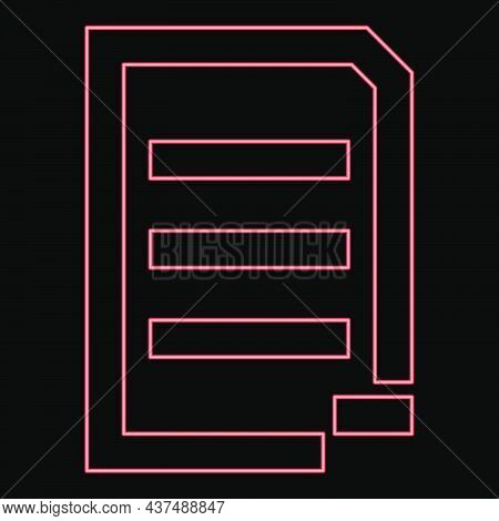 Neon Document Sheet Substract Red Color Vector Illustration Flat Style Light Image