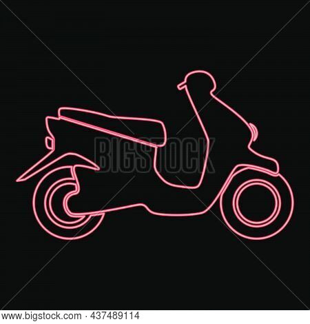 Neon Scooter Red Color Vector Illustration Flat Style Light Image