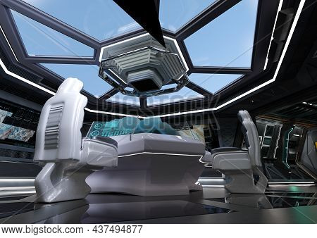 3d Rendering Of A Futuristic Sceince Fiction Spaceship Control Center
