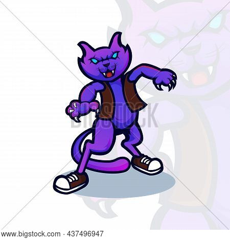 Cat Cartoon Mascot Logo Design Illustration Vector
