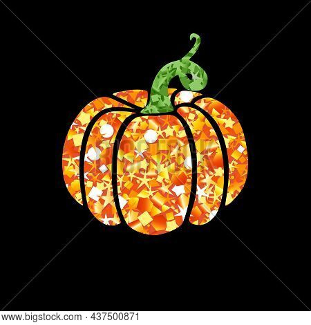 Creative Glittering Pumkin Icon. Bright Art Style. Ripe Pumpkin Illustration. Glittering Backdrop Wi