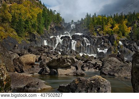 Russia. South Of Western Siberia, Altai Mountains. Cascade Waterfall Uchar On The Chulcha River, Rig