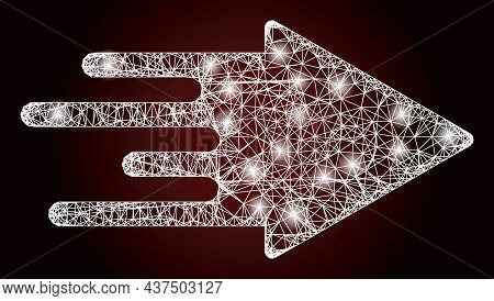 Sparkle Net Mesh Quick Arrow With Lightspots On A Dark Red Gradient Background. Vector Frame Generat