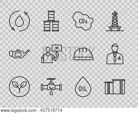 Set Line Bio Fuel, Oil Industrial Factory Building, Co2 Emissions Cloud, Broken Pipe With Leaking Wa