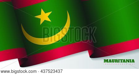 Waving Mauritania Flag. Mauritania Independence Day Template Design. Good Template For Mauritania Na