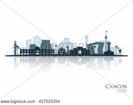 Cancun Skyline Silhouette With Reflection. Landscape Cancun, Mexico. Vector Illustration.
