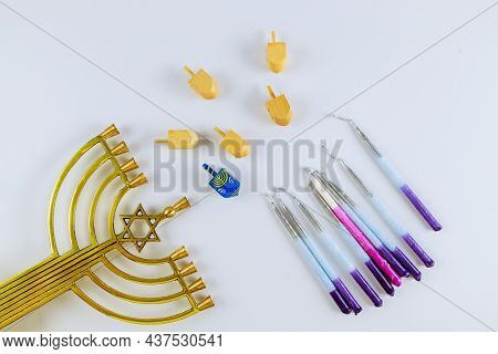 Candlestick With Candles Chanukiah For Hanukkah Jewish Holiday