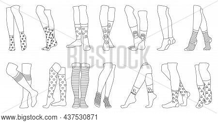 Woman Stocking Vector Outline Set Icon. Vector Illustration Fashion Sock On White Background. Isolat