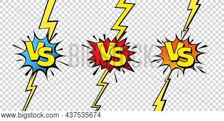 Comic Challenge Background. Cartoon Battle, Fight Border. Versus Or Vs Frame With Lightning. Sports 