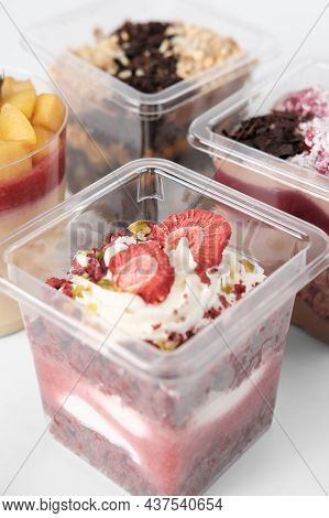 Take Away Trifle Cake In A Box. Red Velvet Sponge Bisquit With Mascarpone And Berry Jam Filling. Sub