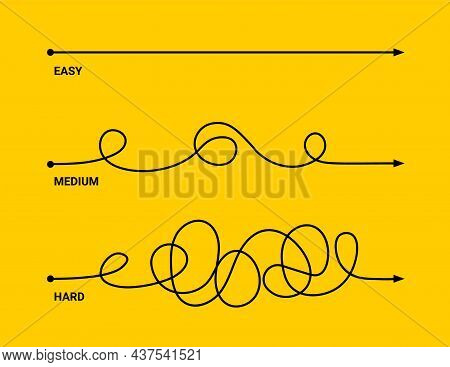 Simple Or Difficult Way Path Concept. Easy Simple Difficult Complicated Problem Doodle Line Vector A