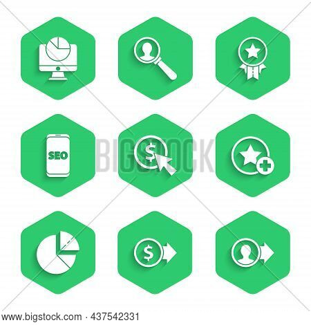 Set Cursor And Coin, Coin Money With Dollar, Job Promotion, Star, Pie Chart Infographic, Mobile Phon