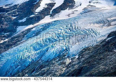Mountain Glacier In Austrian Alps. Schlaten Glacier, German: Schlatenkees, In Venediger Group, Hohe 