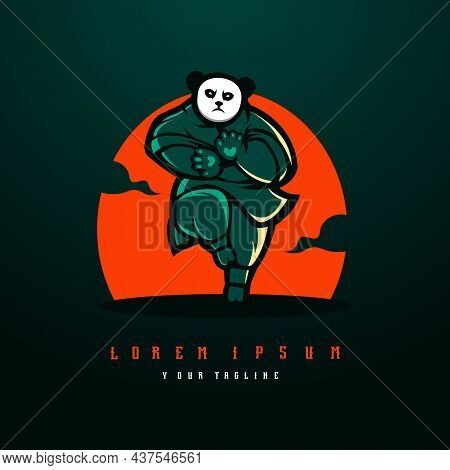 Panda With Sun Mascot Logo Design Illustration Vector