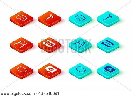 Set Eyeglasses, Grandfather, Walker, False Jaw, Walking Stick Cane And Sleep Mask Icon. Vector