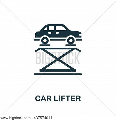 Car Lifter Icon. Monochrome Sign From Machinery Collection. Creative Car Lifter Icon Illustration Fo