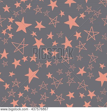 Seamless Pattern, Star In Starfall Sky, Pink Gray Design Vector Illustration With Star Element