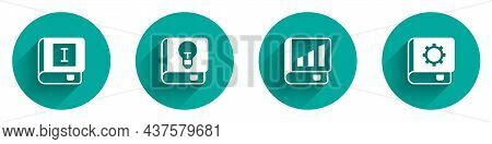 Set Book, User Manual, Financial Book And Icon With Long Shadow. Vector