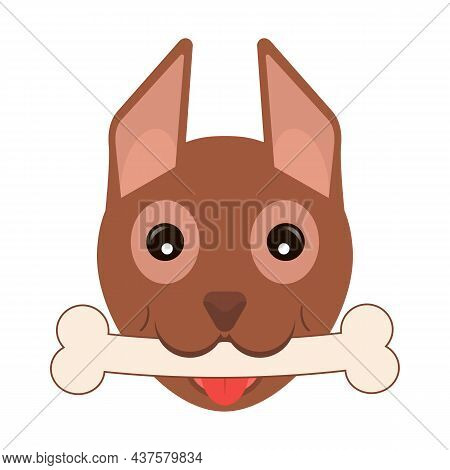 Head Dog Puppy With Bone In Mouth. Vector Clipart On Clear White Background.