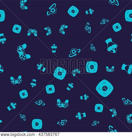 Set Gamepad, Virtual Reality Glasses, 360 Degree View And 3d Modeling On Seamless Pattern. Vector